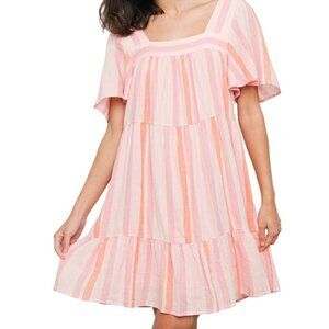 Pink and Orange Tiered Flutter Sleeve Summer Sundress